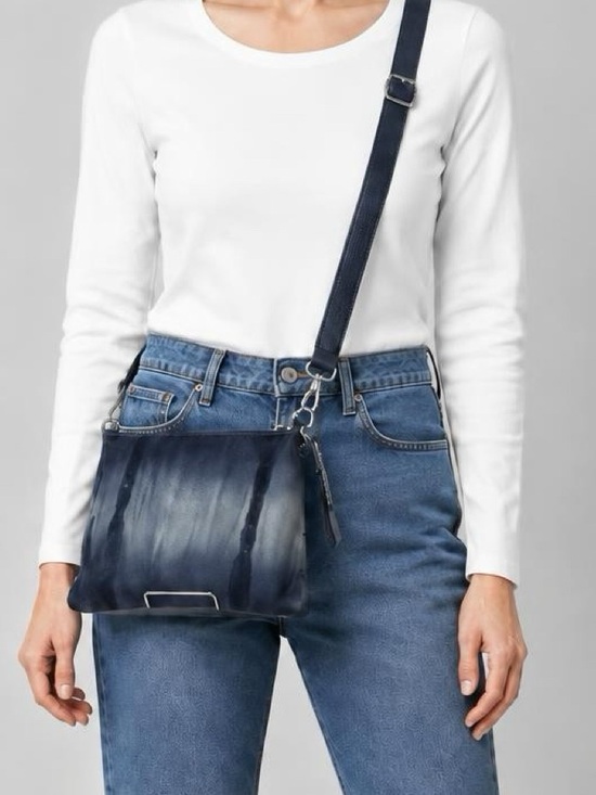 J. Jill Handbags - J. Jill Genuine Leather Navy White Ombre Crossbody Bag Tassel Purse